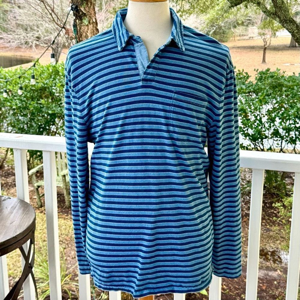 Johnnie-O Lutz Long Sleeve Striped Polo Shirt. Size L. Vista Blue.